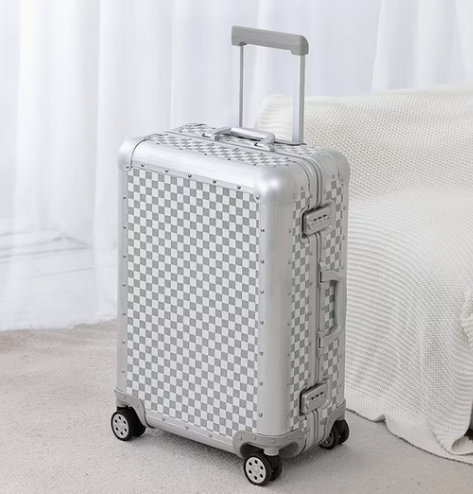 Unisex Aluminum Frame Luggage with Spinner Caster Pull Rod Checkerboard Password Trolley Suitcase New Features